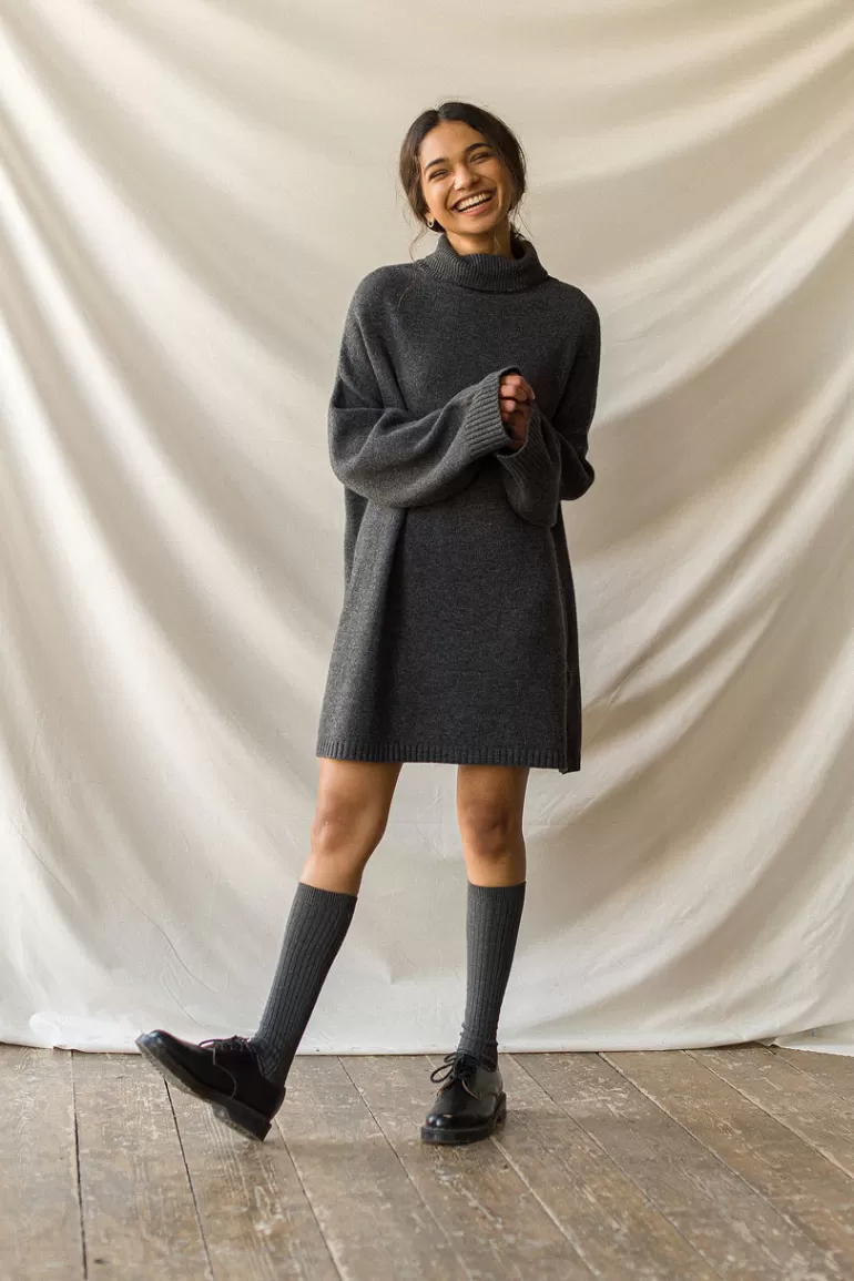 Women Olive Clothing Ribbed Knee Socks, Charcoal