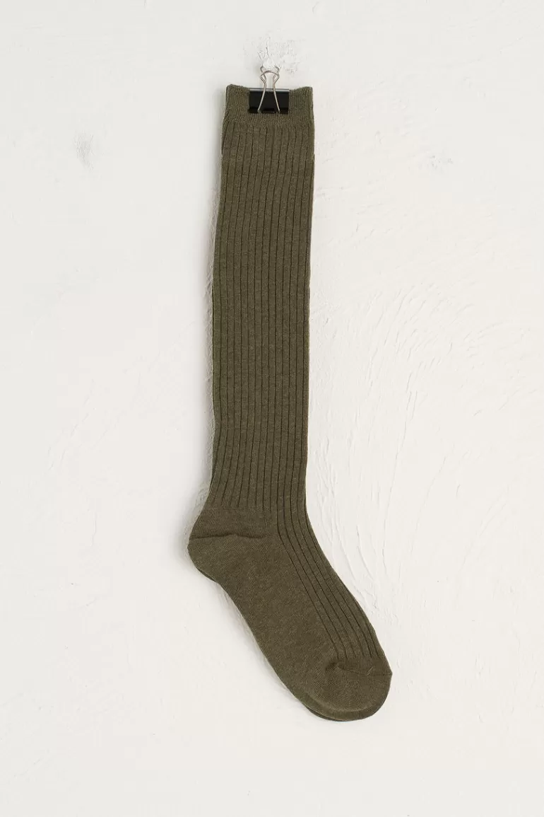 Women Olive Clothing Ribbed Knee Socks, Khaki