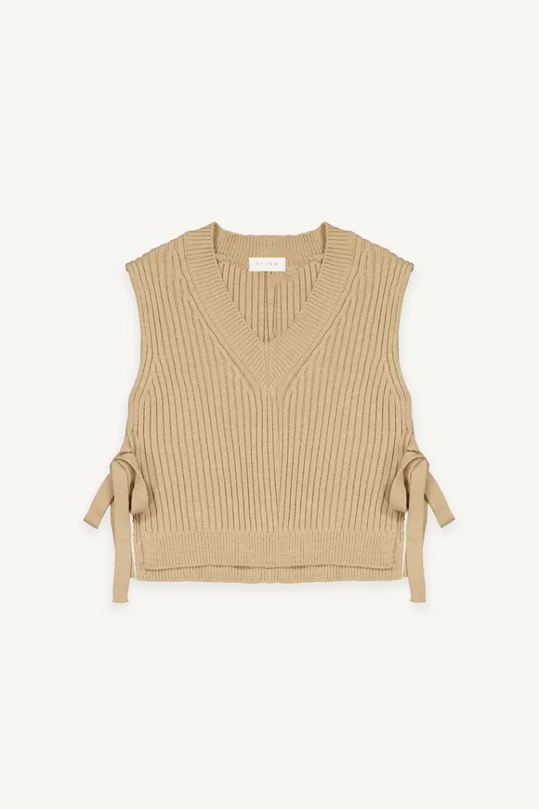Women Olive Clothing Ribbed Ribbon Side Vest, Camel