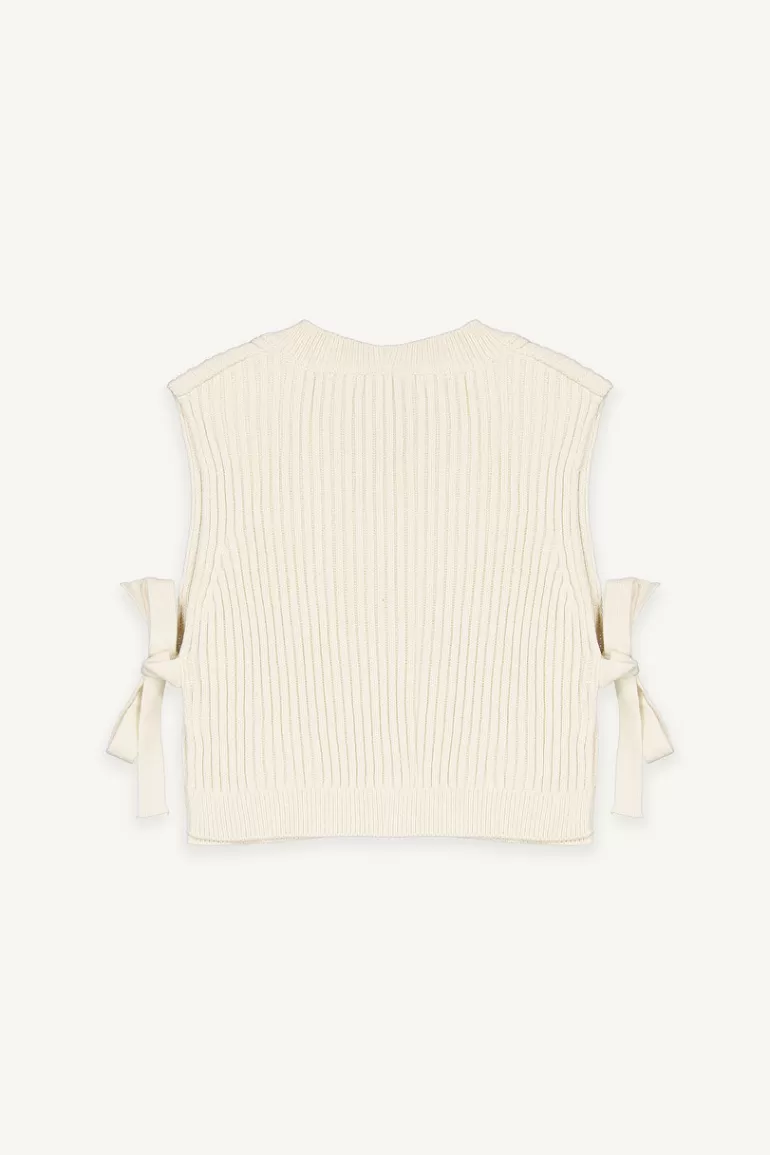 Women Olive Clothing Ribbed Ribbon Side Vest, Ivory