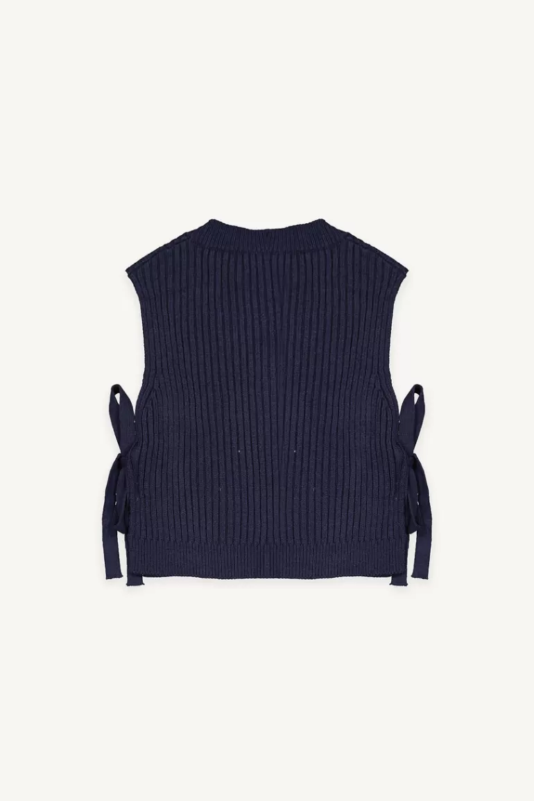 Women Olive Clothing Ribbed Ribbon Side Vest, Navy