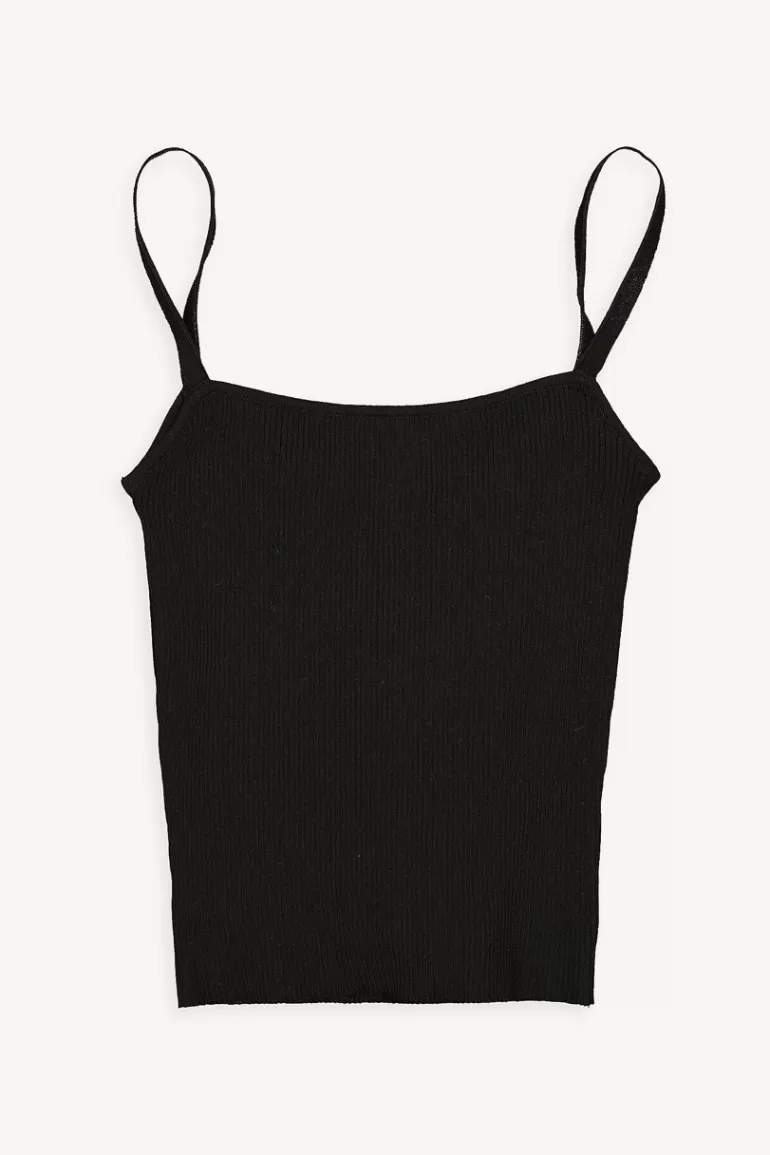 Women Olive Clothing Ribbed Sleeveless Top, Black