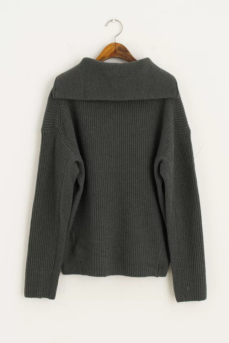 Women Olive Clothing Ribbed Zip Jumper, Green