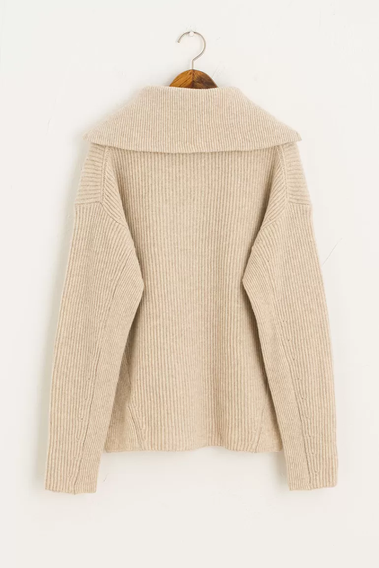 Women Olive Clothing Ribbed Zip Jumper, Oat