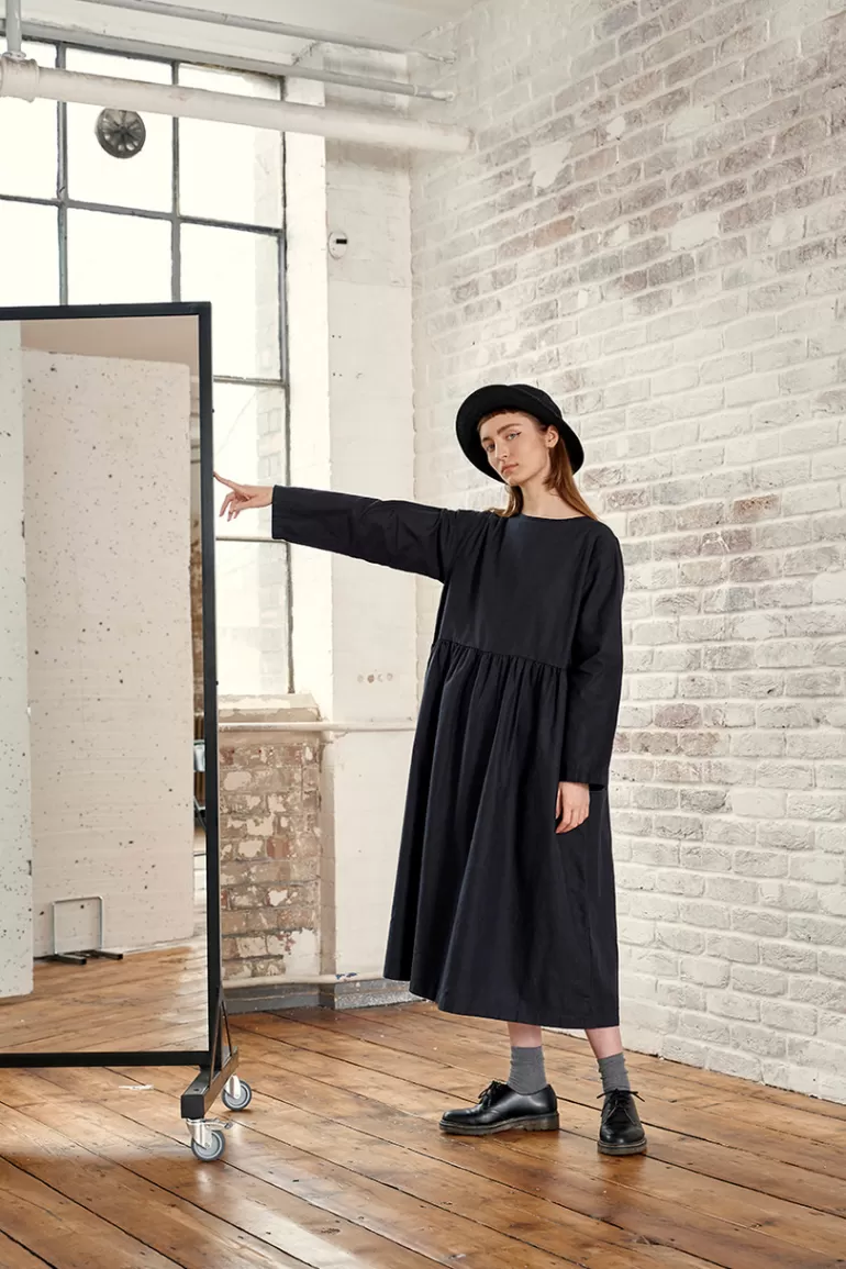 Women Olive Clothing Ribbon Back Cotton Dress, Navy