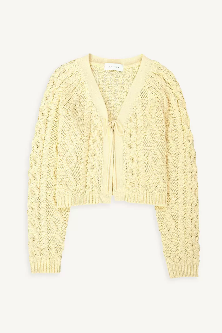 Women Olive Clothing Ribbon Cable Cardigan, Chamomile