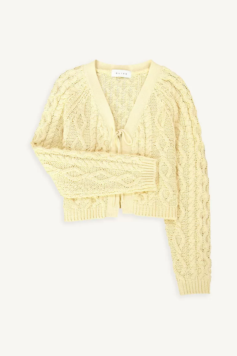 Women Olive Clothing Ribbon Cable Cardigan, Chamomile