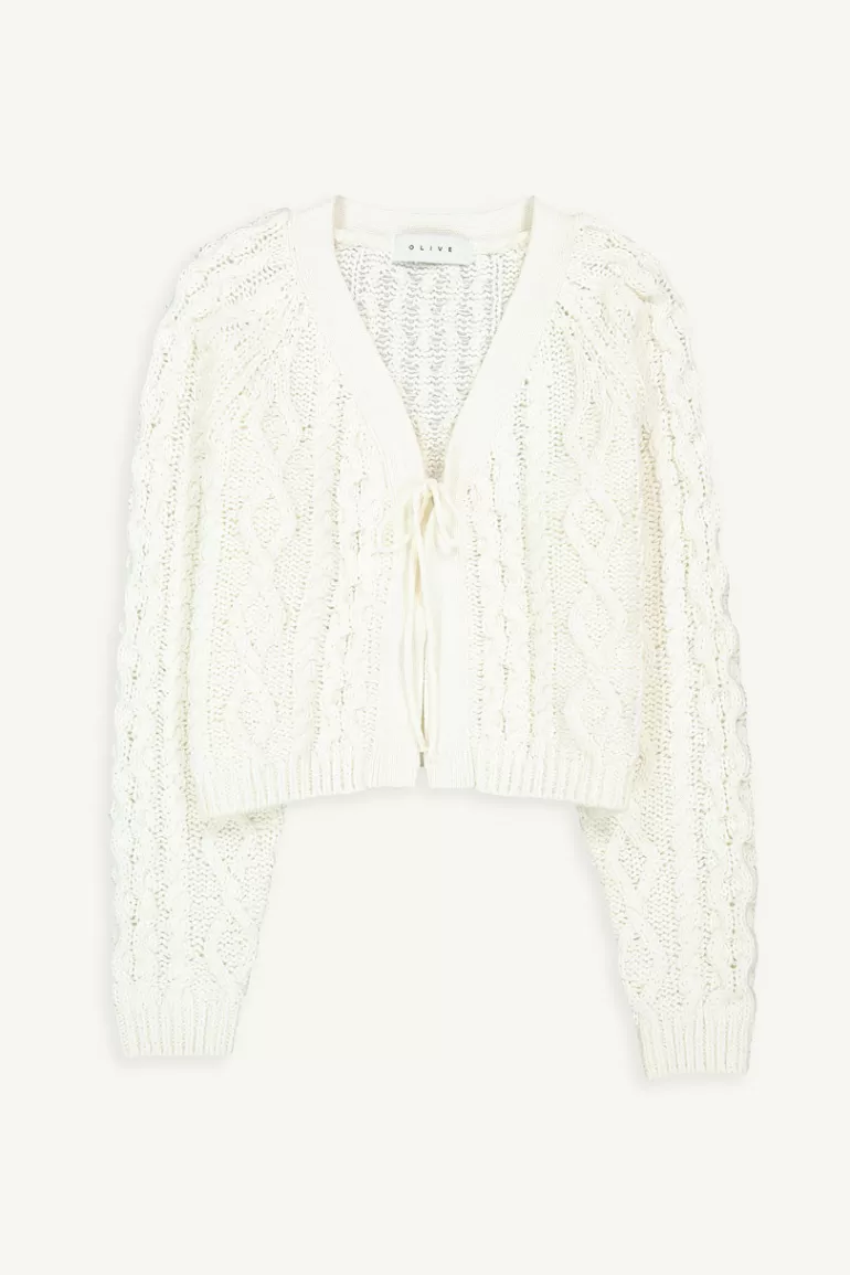 Women Olive Clothing Ribbon Cable Cardigan, Ivory