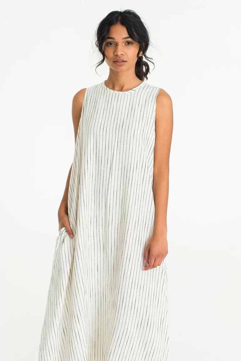 Women Olive Clothing Roa Pinstripe Dress, Ivory