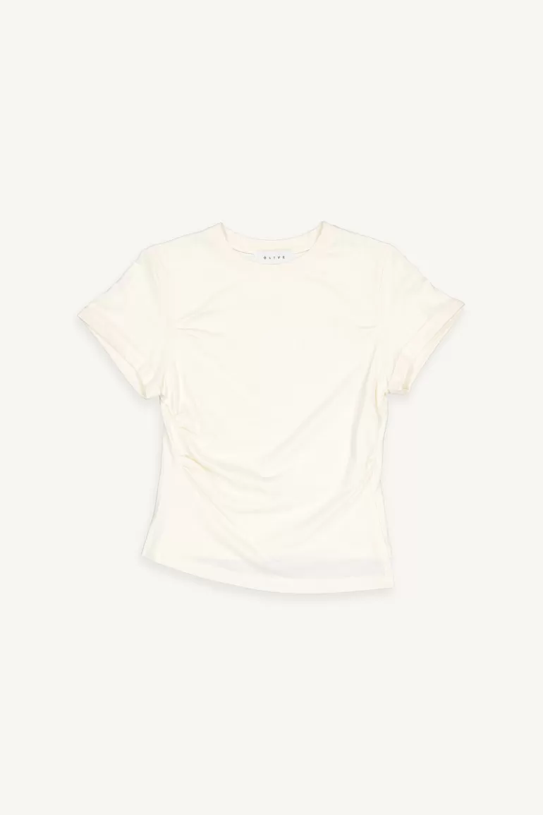 Women Olive Clothing Roll Up Crop Tee, Beige