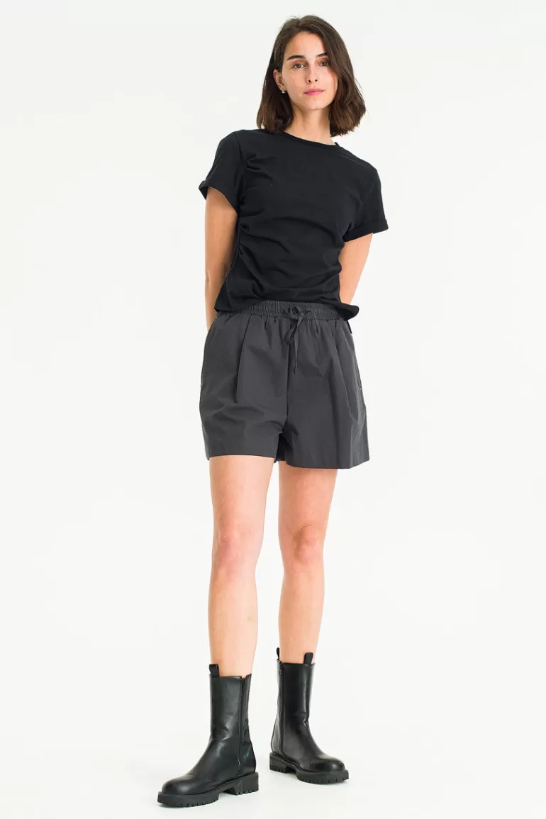Women Olive Clothing Roll Up Crop Tee, Black