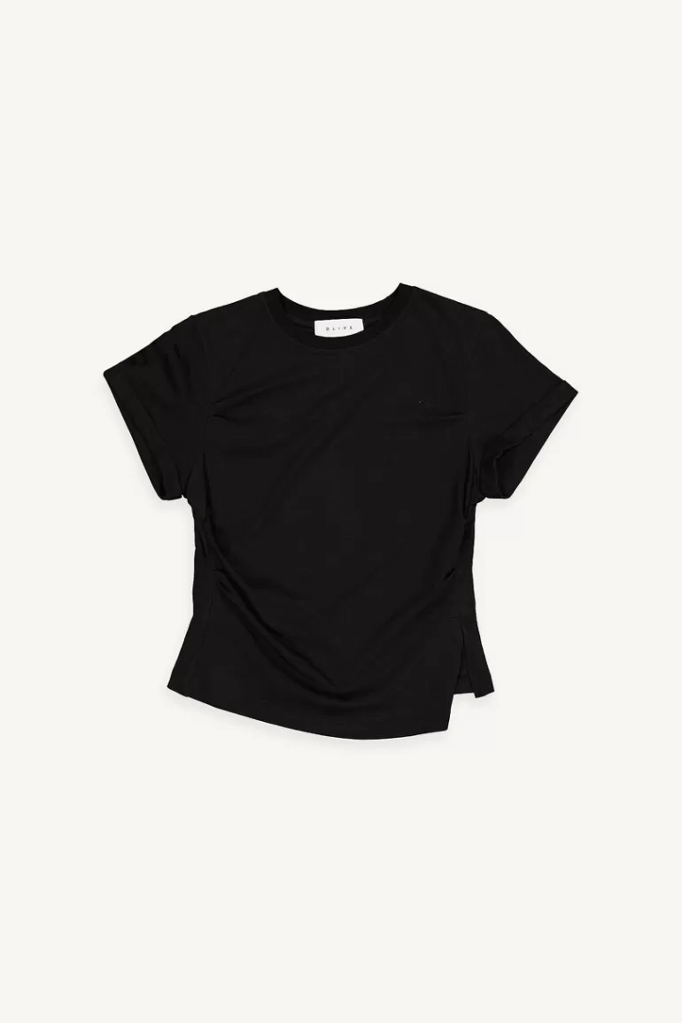 Women Olive Clothing Roll Up Crop Tee, Black