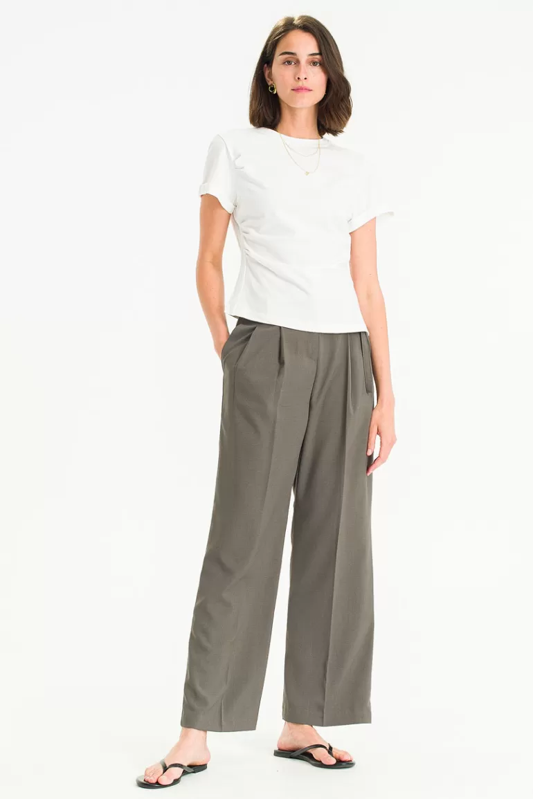 Women Olive Clothing Roll Up Crop Tee, White