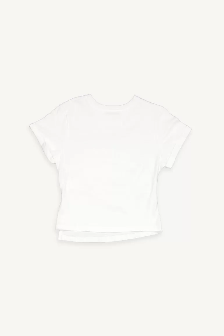 Women Olive Clothing Roll Up Crop Tee, White