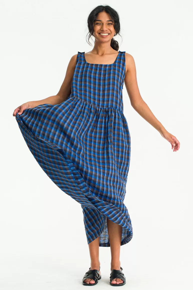 Women Olive Clothing Rona Blue Check Dress, Blue