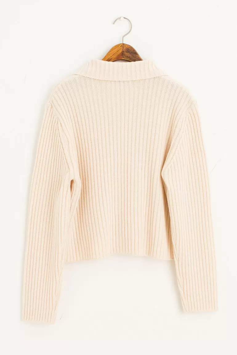 Women Olive Clothing Rona Ribbed Collar Cardigan, Ivory