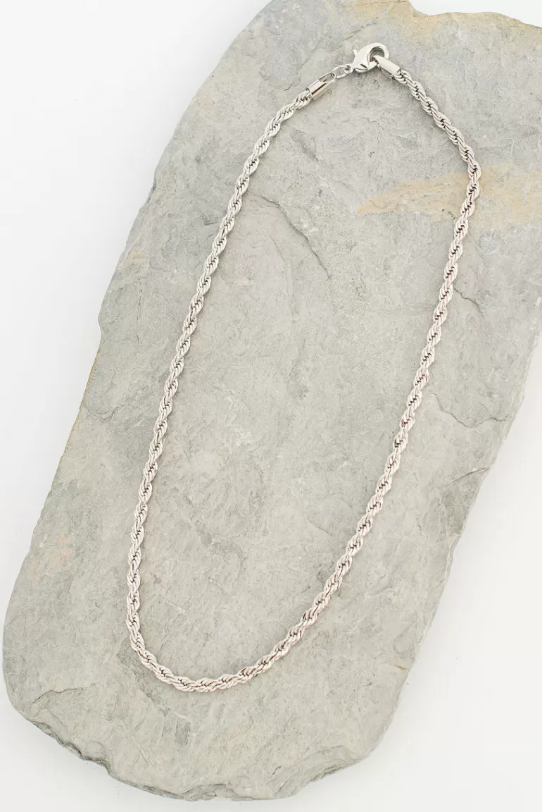 Women Olive Clothing Rope Chain Necklace, Silver Plated