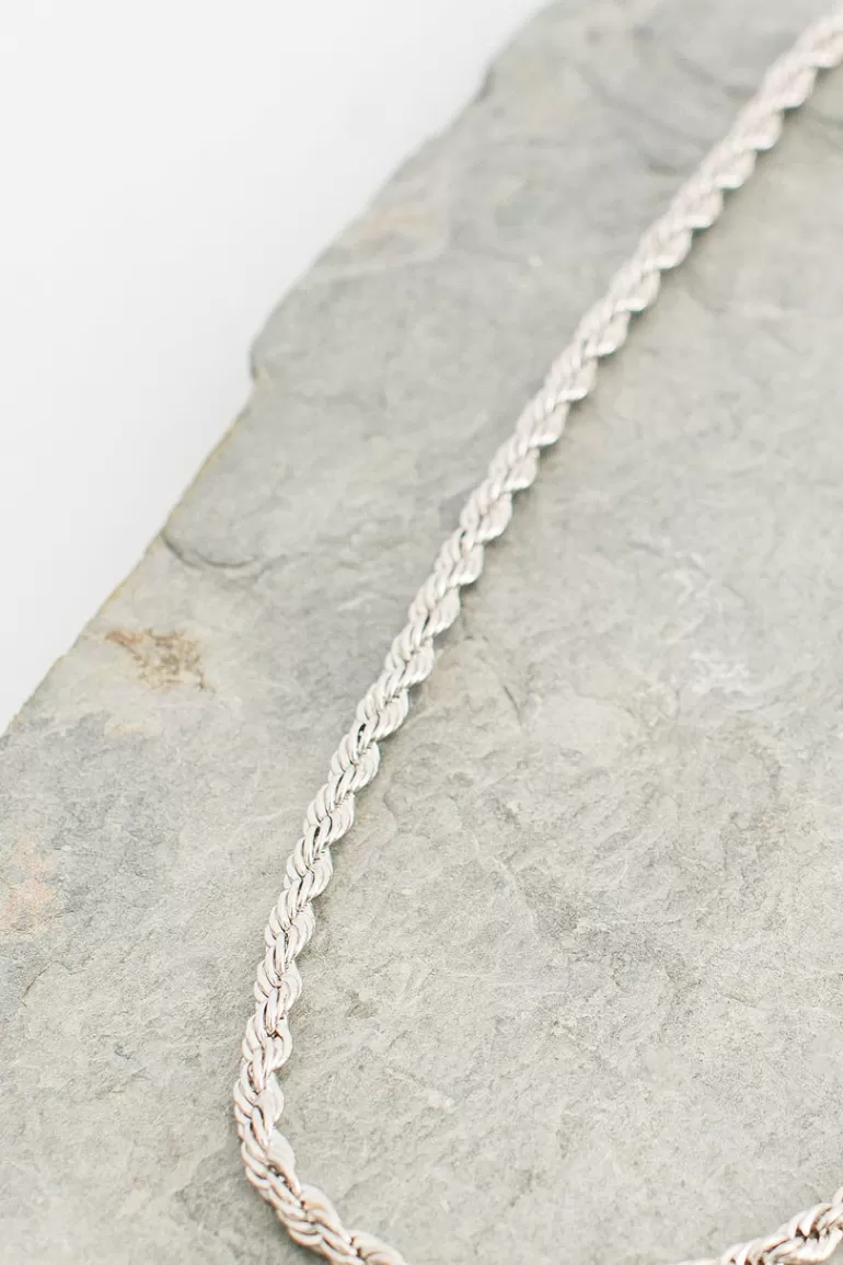 Women Olive Clothing Rope Chain Necklace, Silver Plated