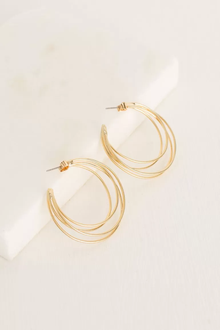Women Olive Clothing Rose Hoop Earrings, Gold Plated