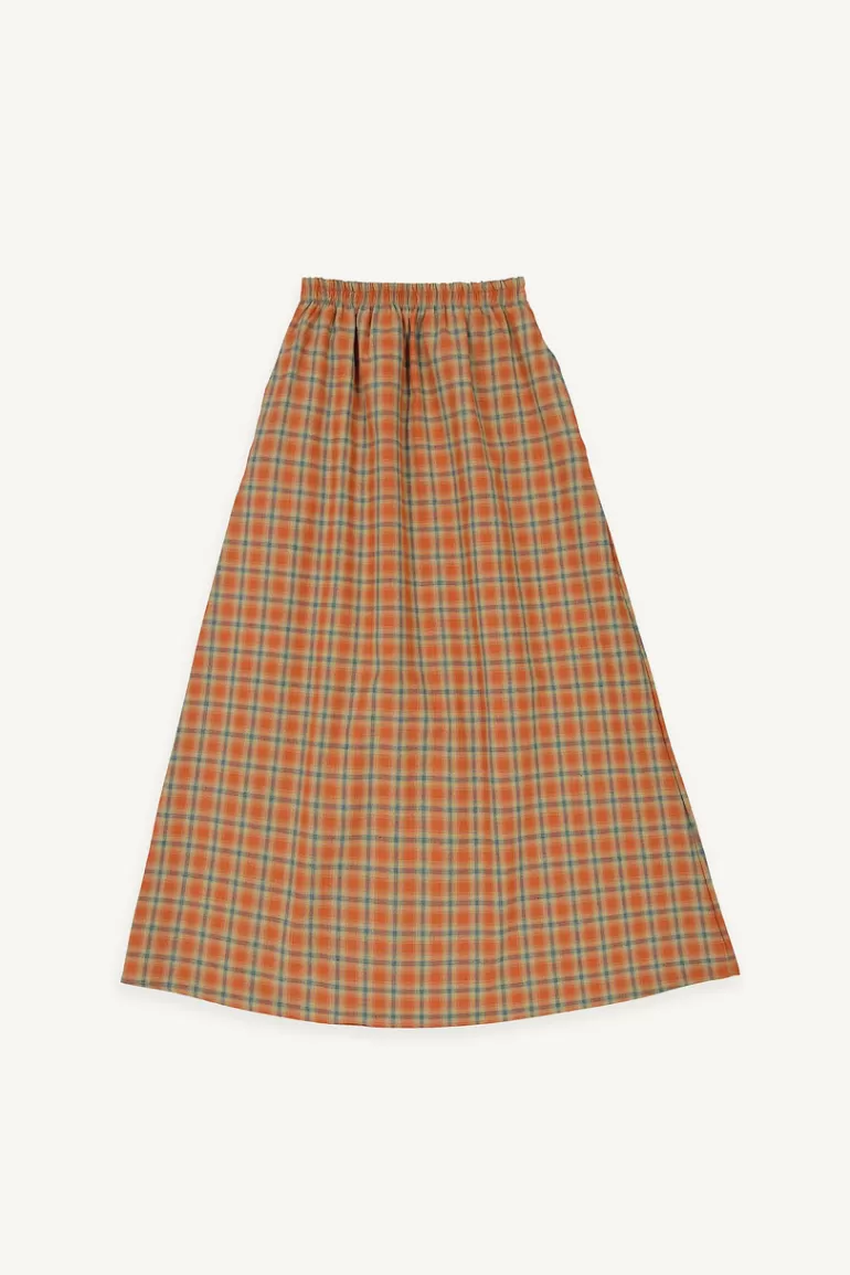 Women Olive Clothing Rosi Banded Check Skirt, Orange