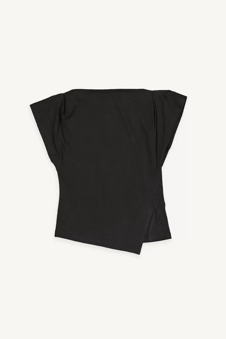 Women Olive Clothing Rouched Cotton Tee, Black