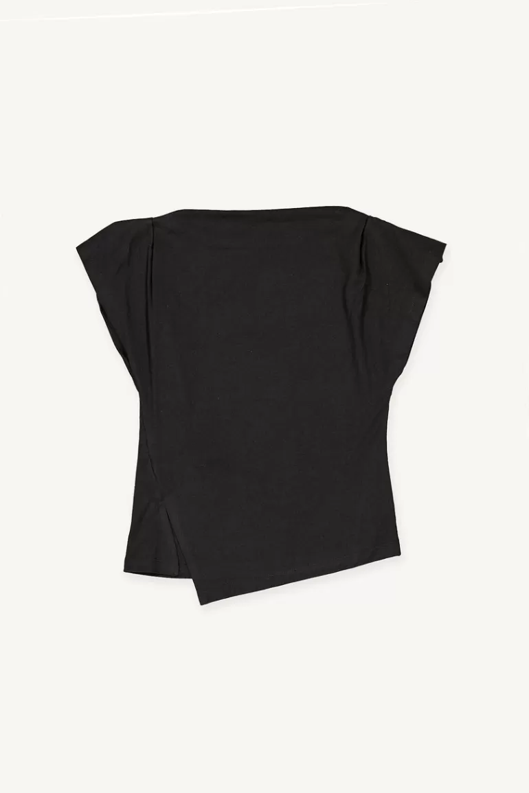 Women Olive Clothing Rouched Cotton Tee, Black