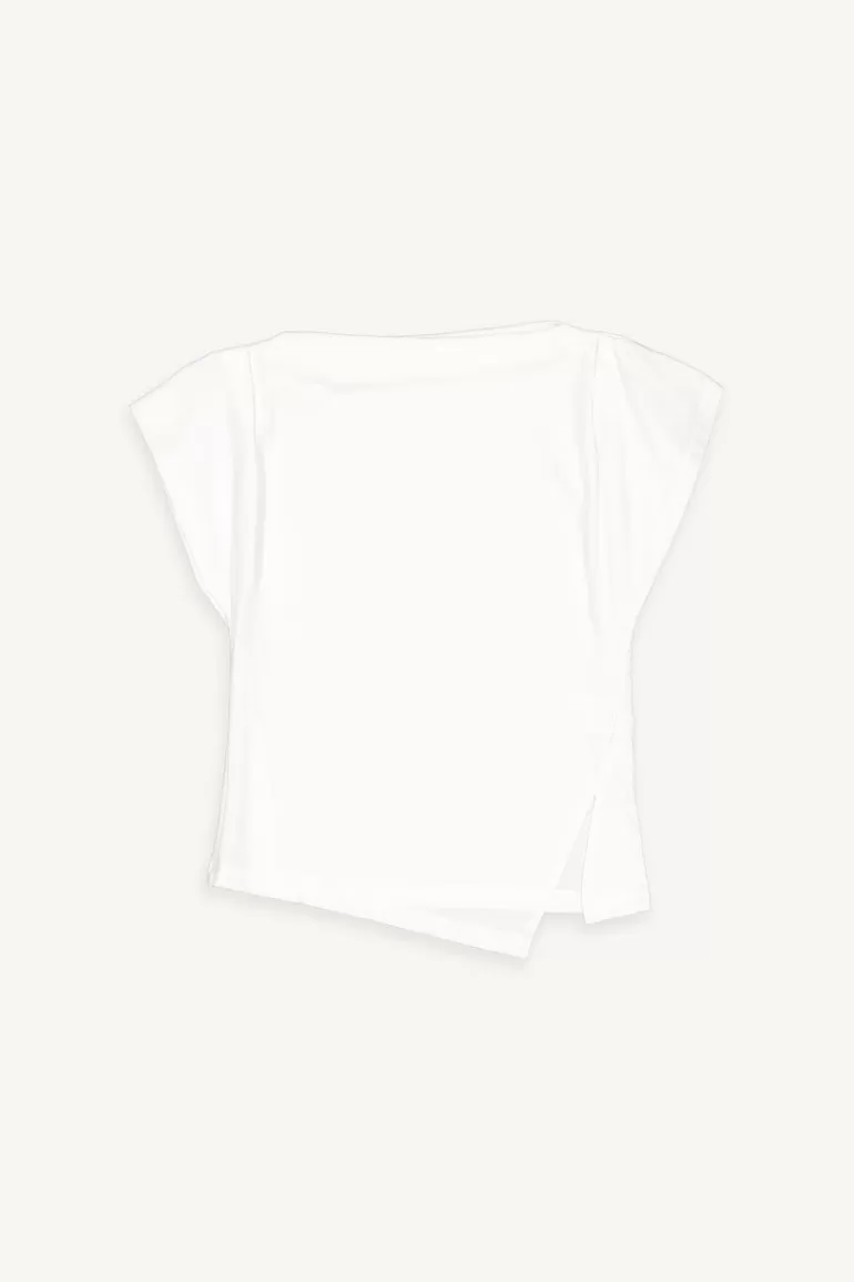 Women Olive Clothing Rouched Cotton Tee, White