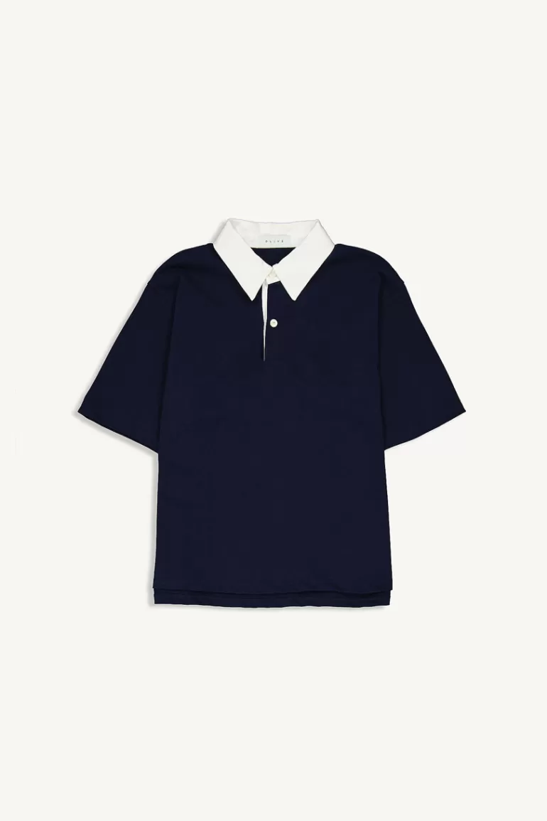 Women Olive Clothing Rubi Rugby Tee, Navy