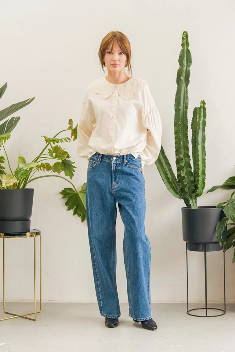 Women Olive Clothing Rumi Collar Blouse, Cream