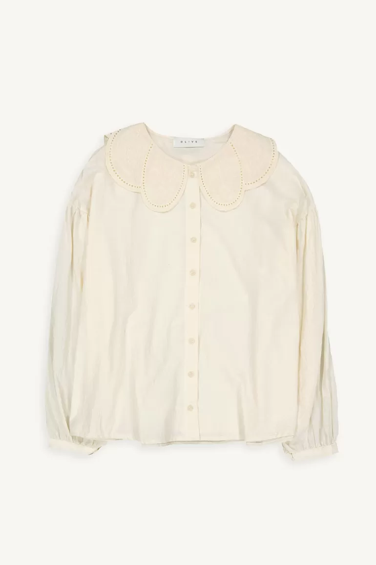 Women Olive Clothing Rumi Collar Blouse, Cream