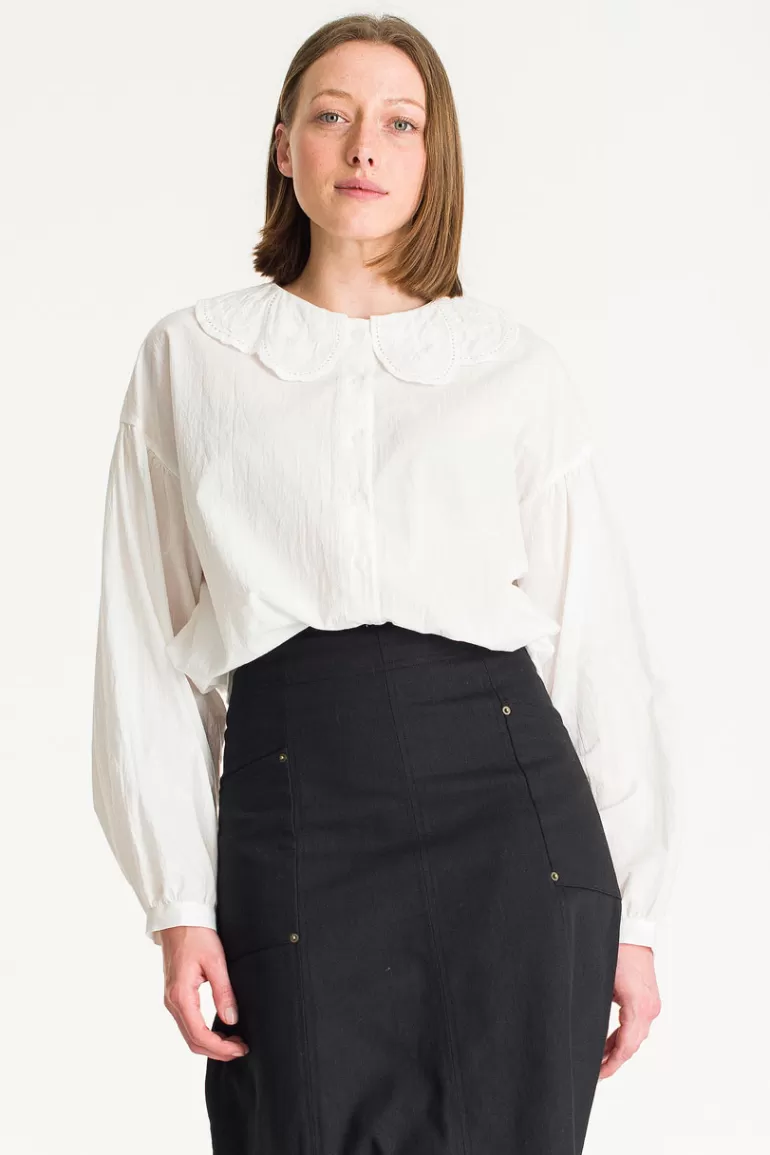 Women Olive Clothing Rumi Collar Blouse, Ivory