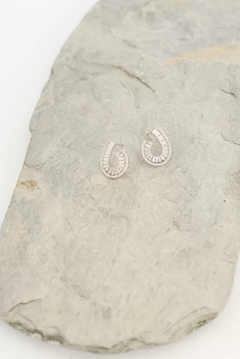 Women Olive Clothing Sadie Horse-Shoe Earrings, Silver Plated