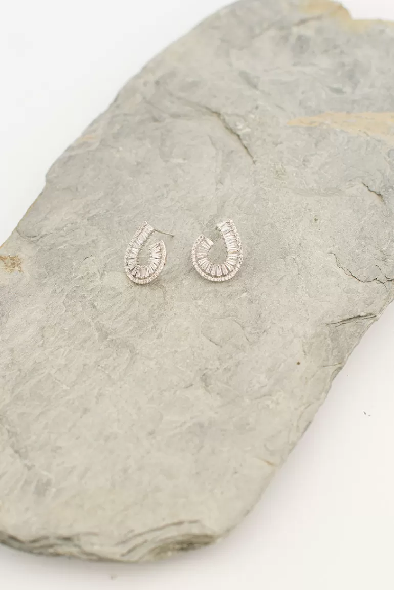 Women Olive Clothing Sadie Horse-Shoe Earrings, Silver Plated