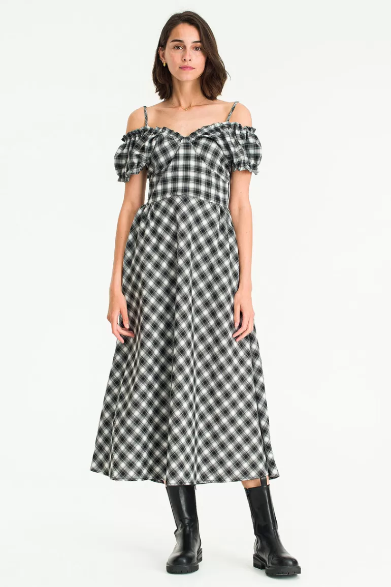 Women Olive Clothing Saffron Check Dress, Black