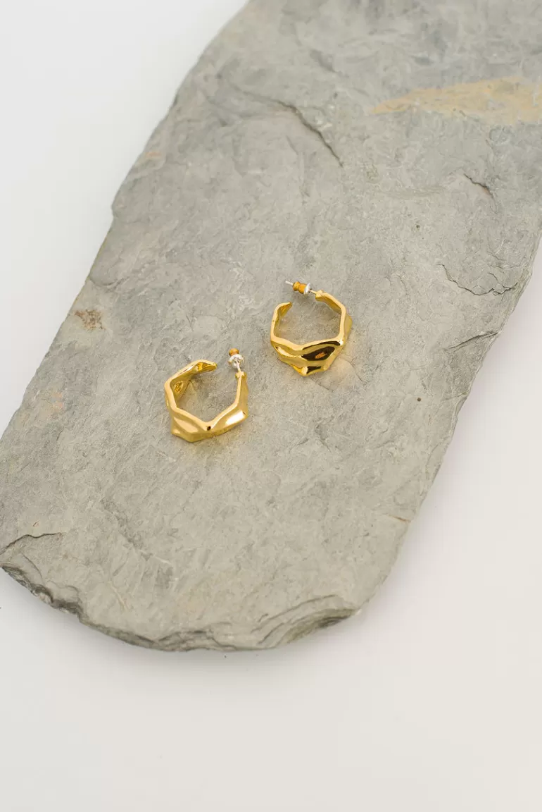Women Olive Clothing Safina Cubist Hoop Earrings, Gold Plated