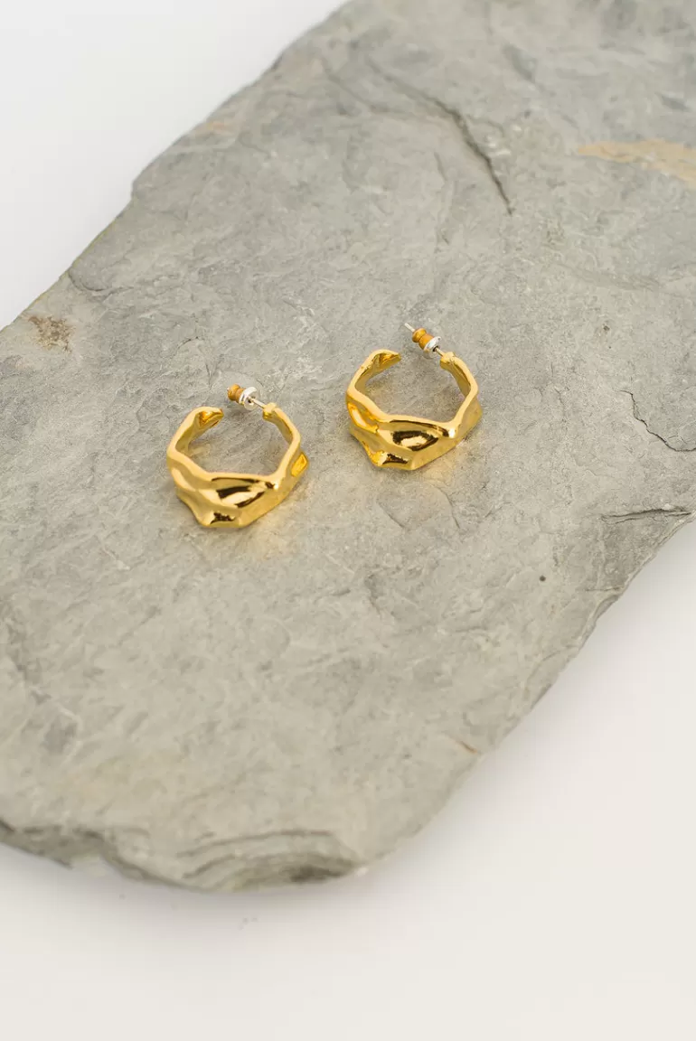 Women Olive Clothing Safina Cubist Hoop Earrings, Gold Plated