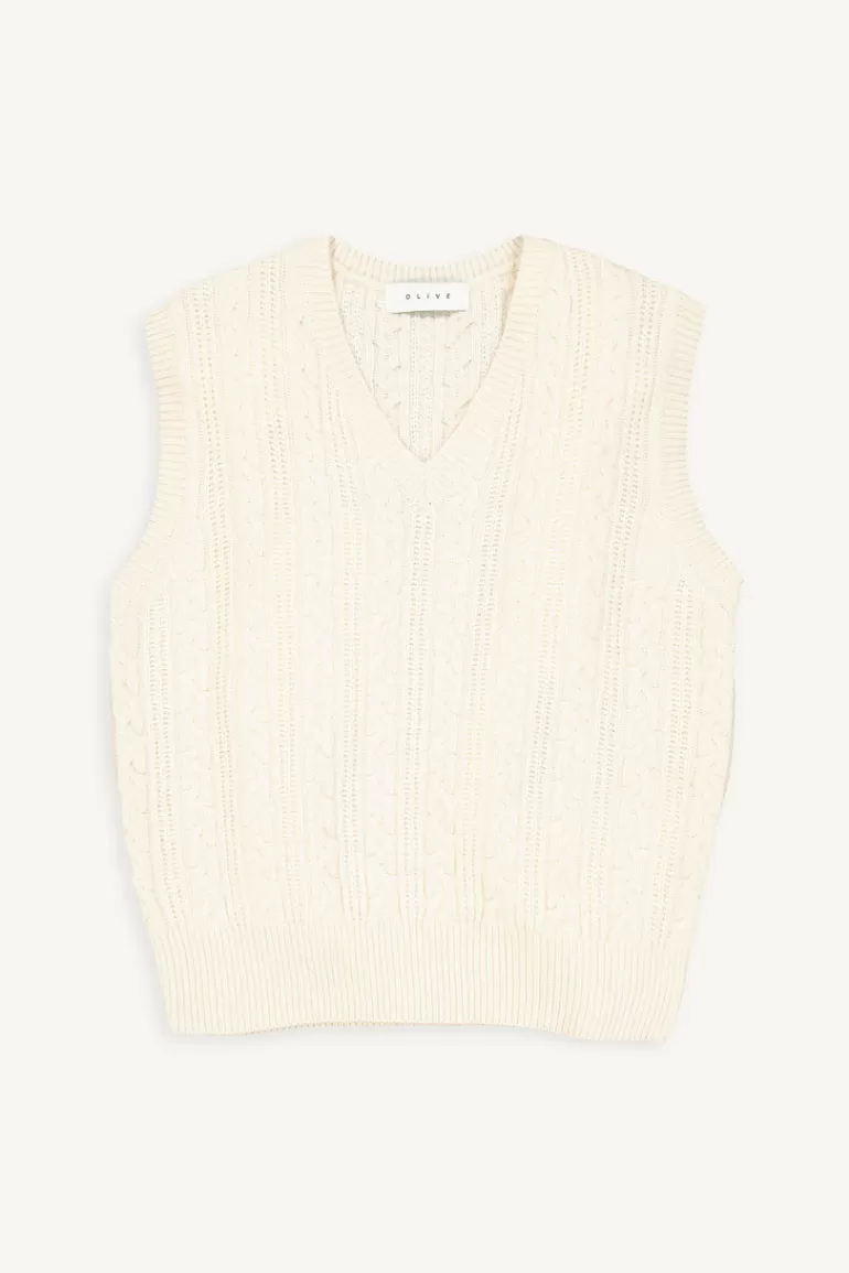 Women Olive Clothing Saka Cable Vest, Cream
