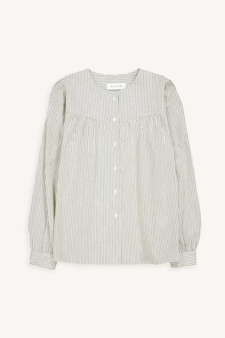 Women Olive Clothing Saka Pinstripe Blouse, Ivory