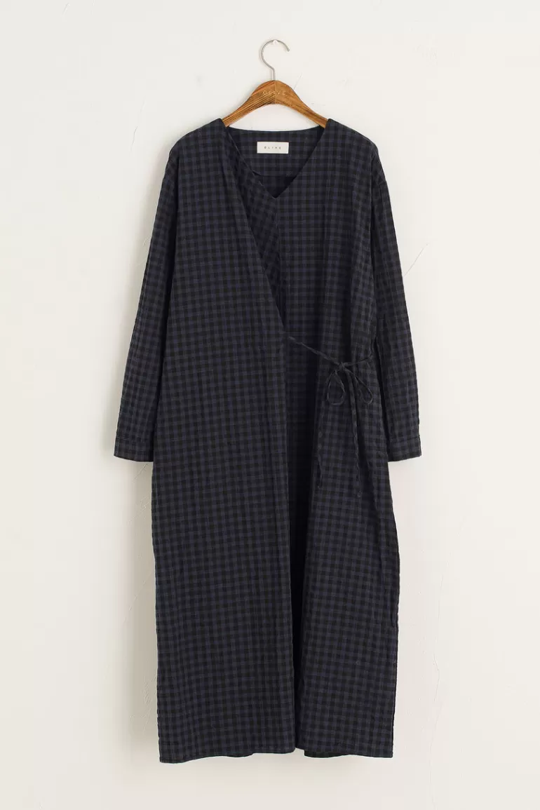 Women Olive Clothing Sakura Gingham Dress, Navy
