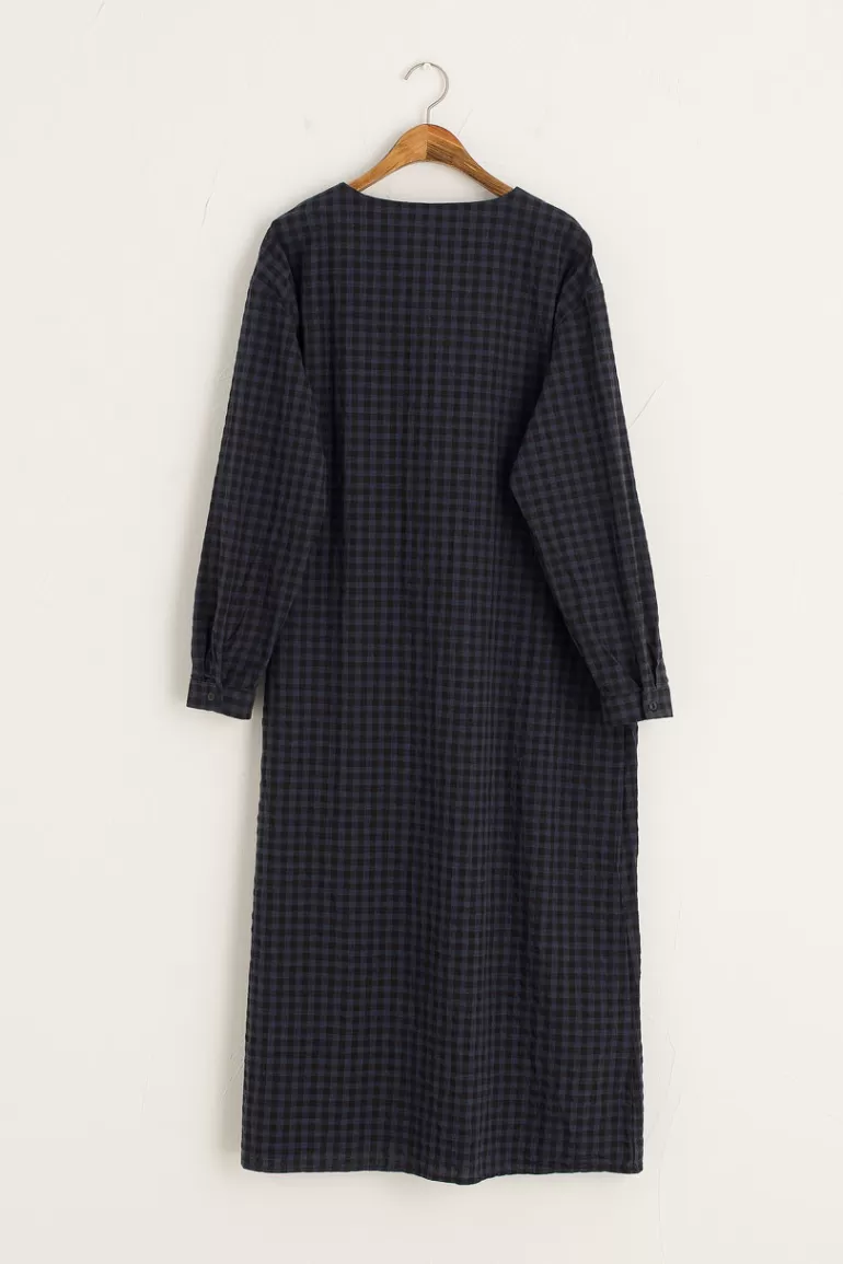 Women Olive Clothing Sakura Gingham Dress, Navy