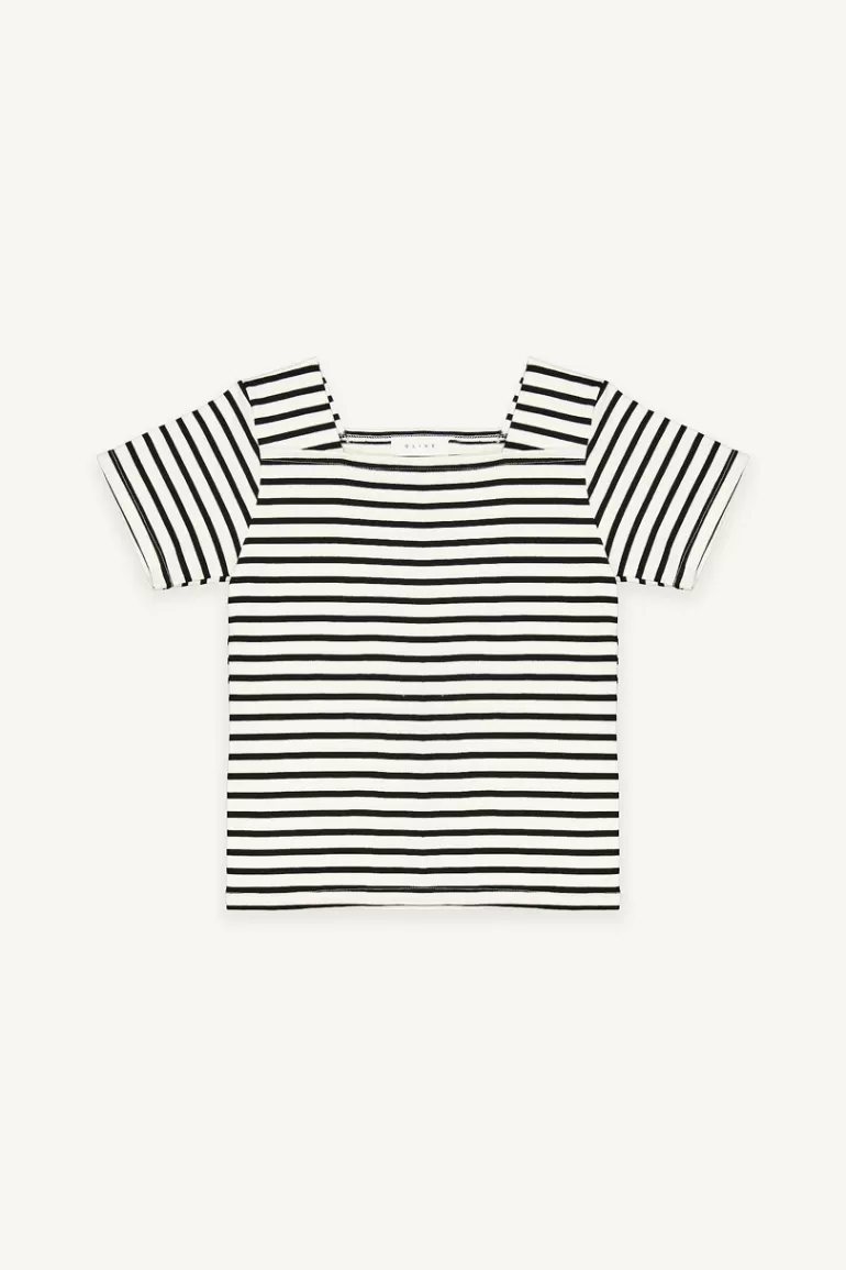 Women Olive Clothing Sara Square Neck Stripe Tee, Black