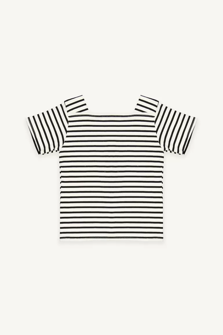 Women Olive Clothing Sara Square Neck Stripe Tee, Black