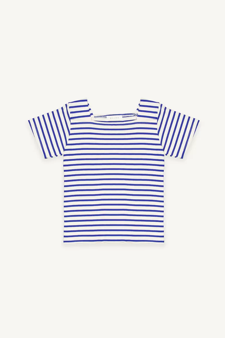 Women Olive Clothing Sara Square Neck Stripe Tee, Blue