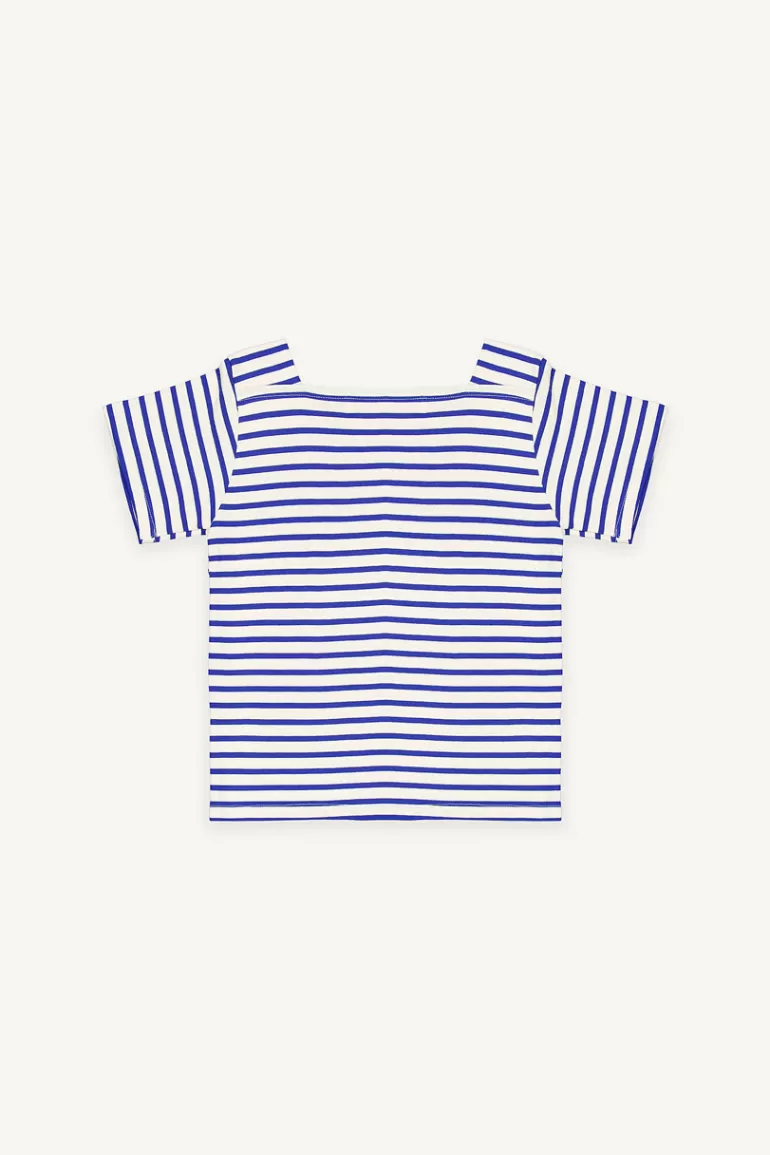Women Olive Clothing Sara Square Neck Stripe Tee, Blue