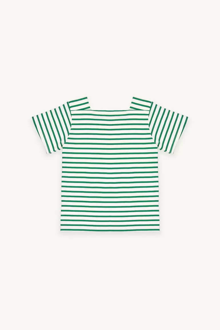 Women Olive Clothing Sara Square Neck Stripe Tee, Green