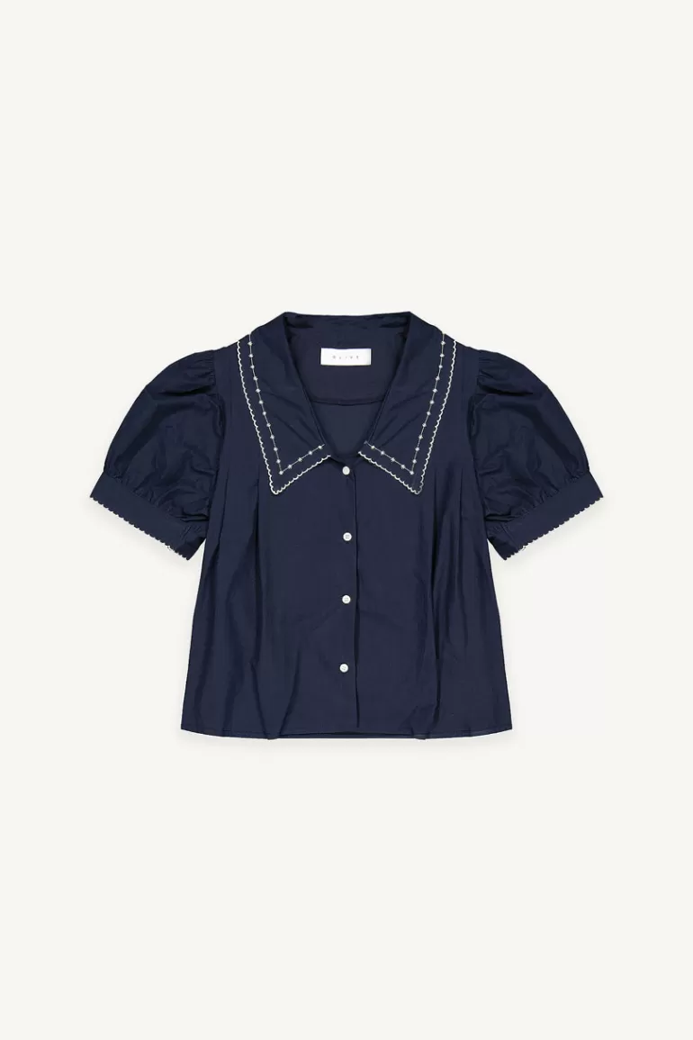 Women Olive Clothing Sasha Embroidered Blouse, Navy
