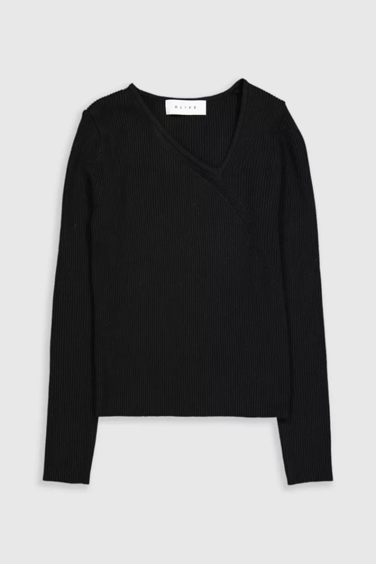 Women Olive Clothing Sayumi V Neck Jumper, Black