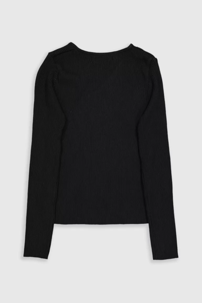 Women Olive Clothing Sayumi V Neck Jumper, Black