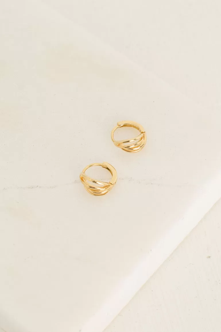 Women Olive Clothing Scarlet Four Line Mini Earrings, 18K Gold Plated