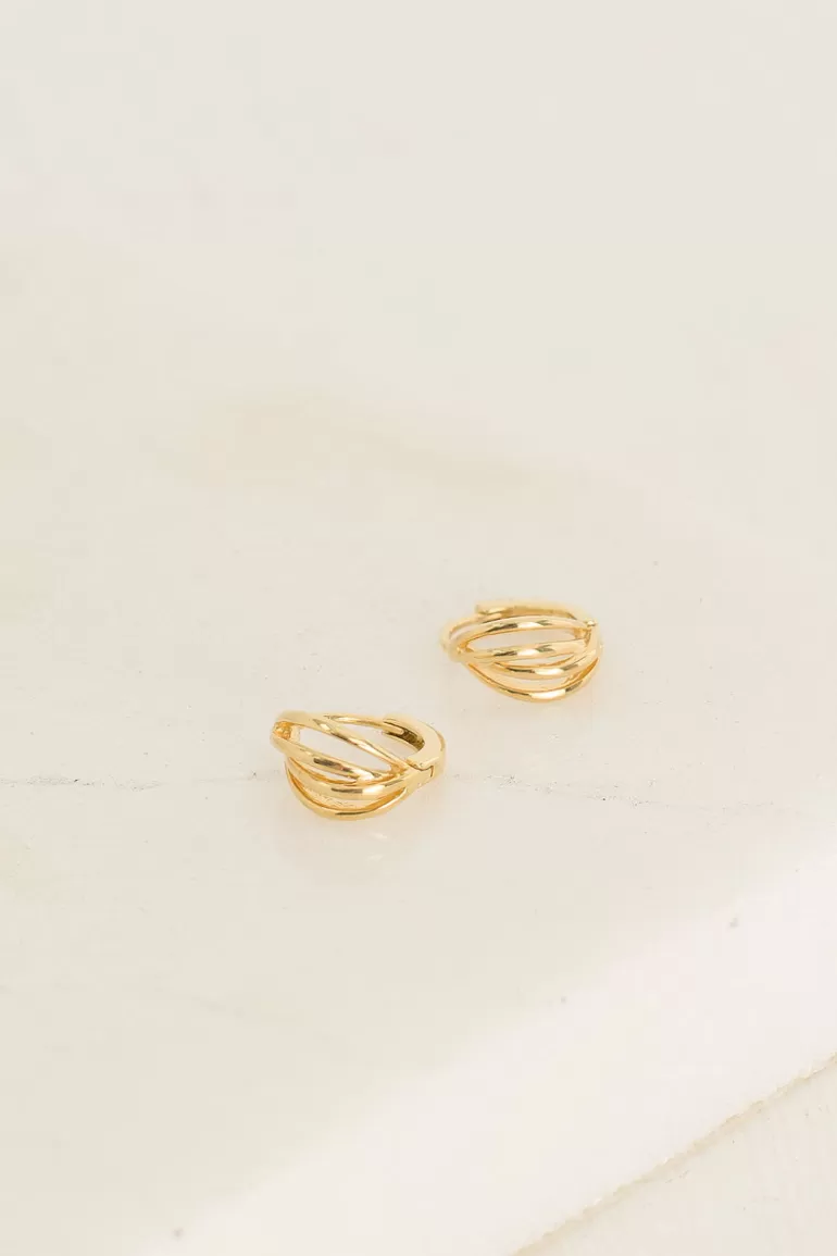 Women Olive Clothing Scarlet Four Line Mini Earrings, 18K Gold Plated